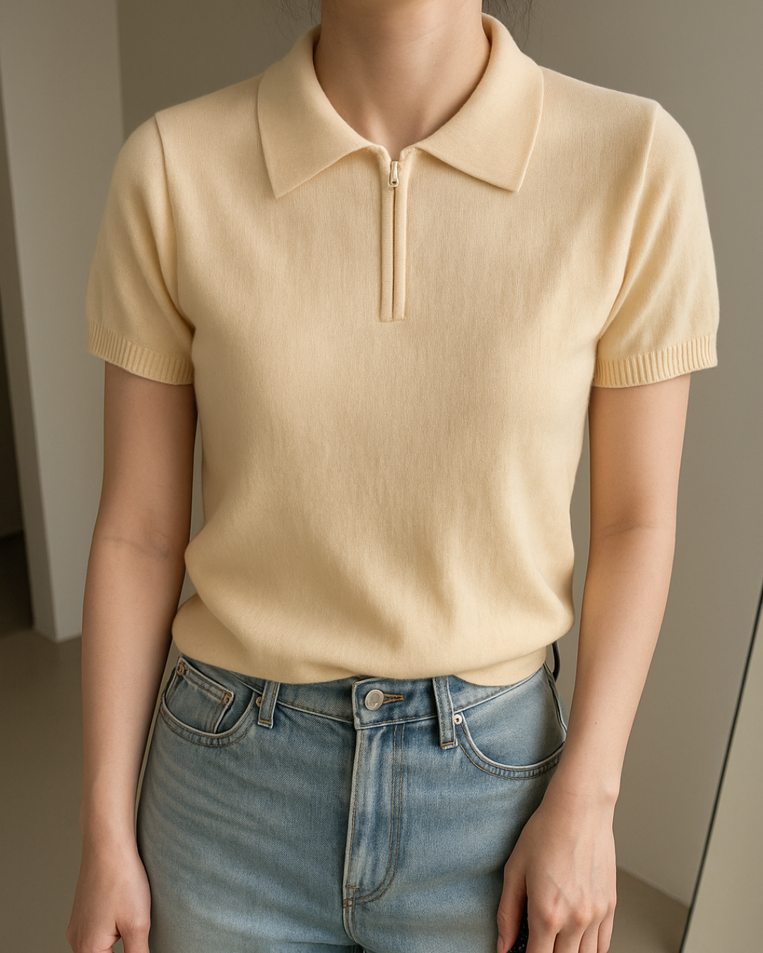 Moteriški polo marškinėliai su užtrauktuku