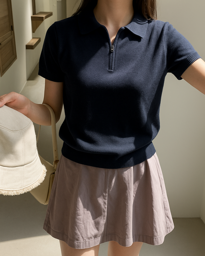 Moteriški polo marškinėliai su užtrauktuku