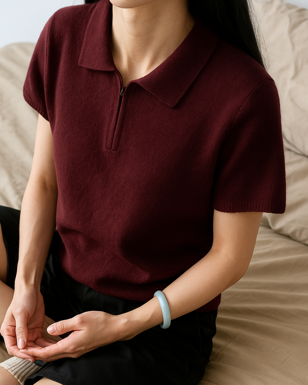 Moteriški polo marškinėliai su užtrauktuku