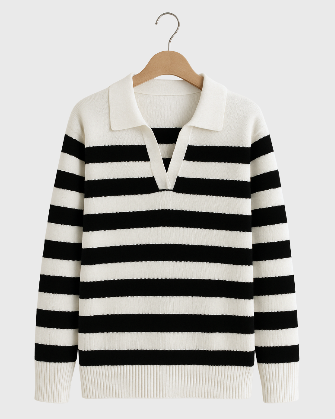 Moteriškas dryžuotas polo megztinis