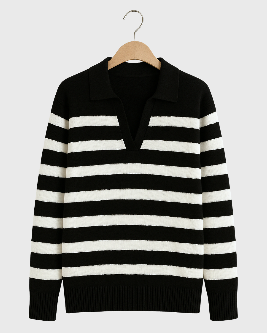 Moteriškas dryžuotas polo megztinis