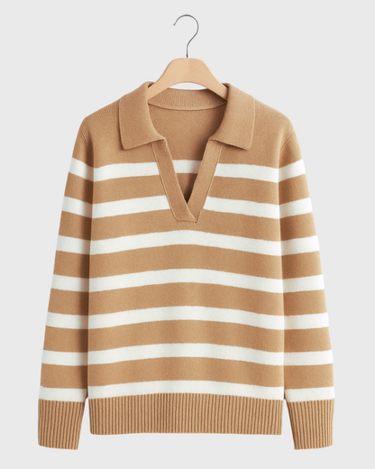 Moteriškas dryžuotas polo megztinis