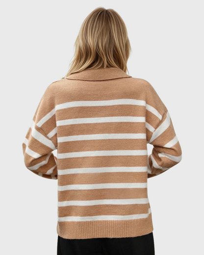 Moteriškas dryžuotas polo megztinis