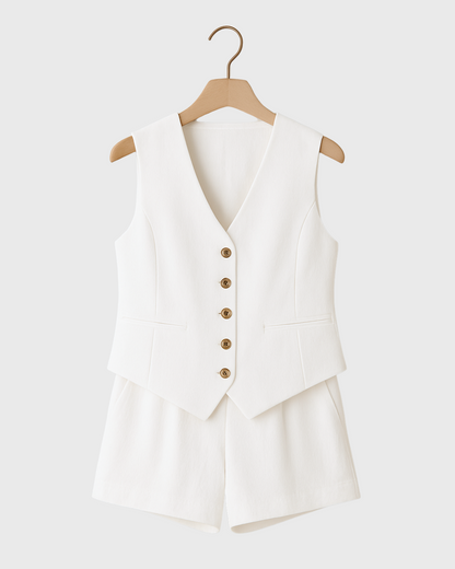 Moteriškas kostiumėlis su liemene ir šortais