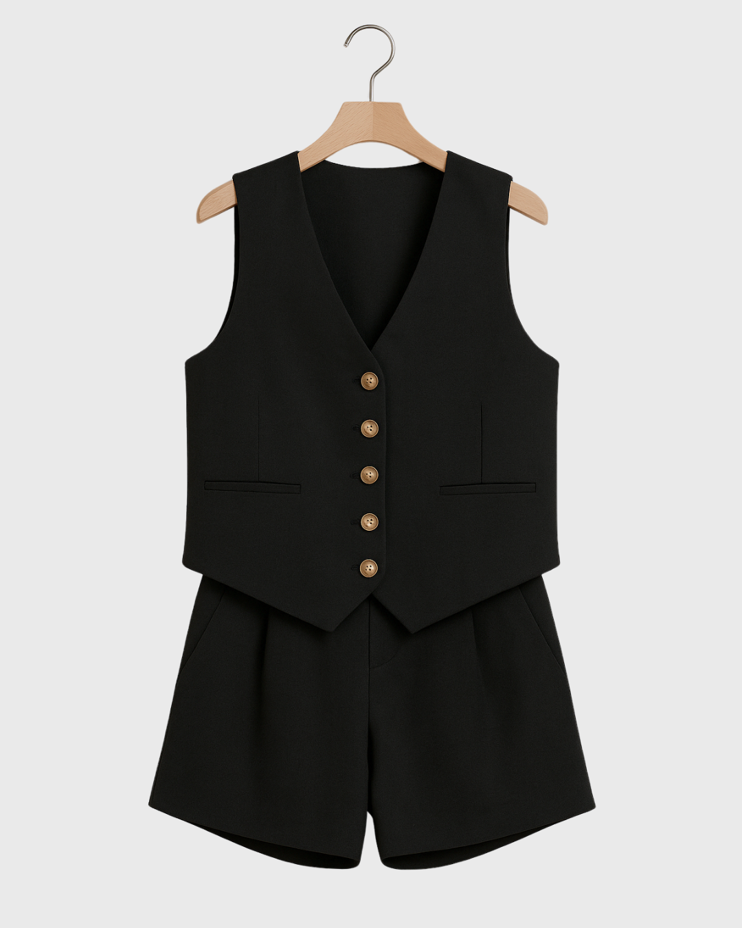 Moteriškas kostiumėlis su liemene ir šortais