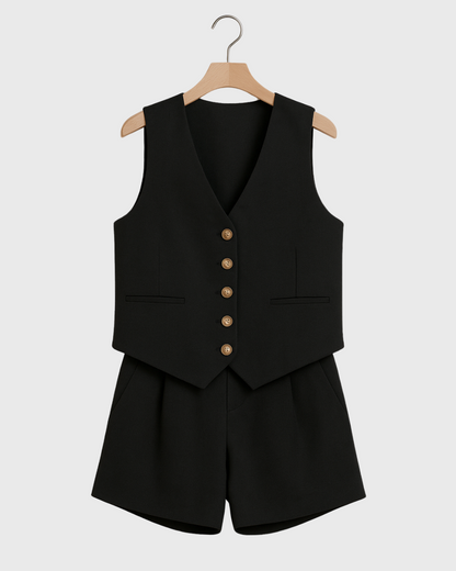 Moteriškas kostiumėlis su liemene ir šortais