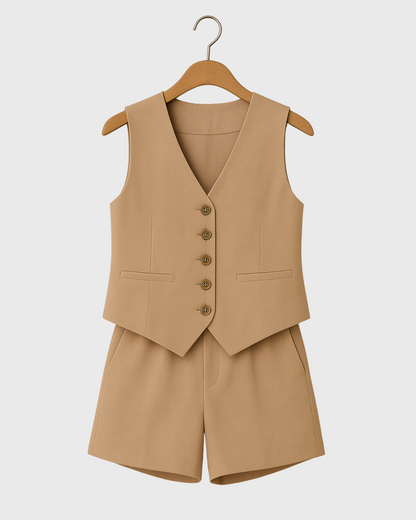 Moteriškas kostiumėlis su liemene ir šortais