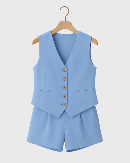 Moteriškas kostiumėlis su liemene ir šortais