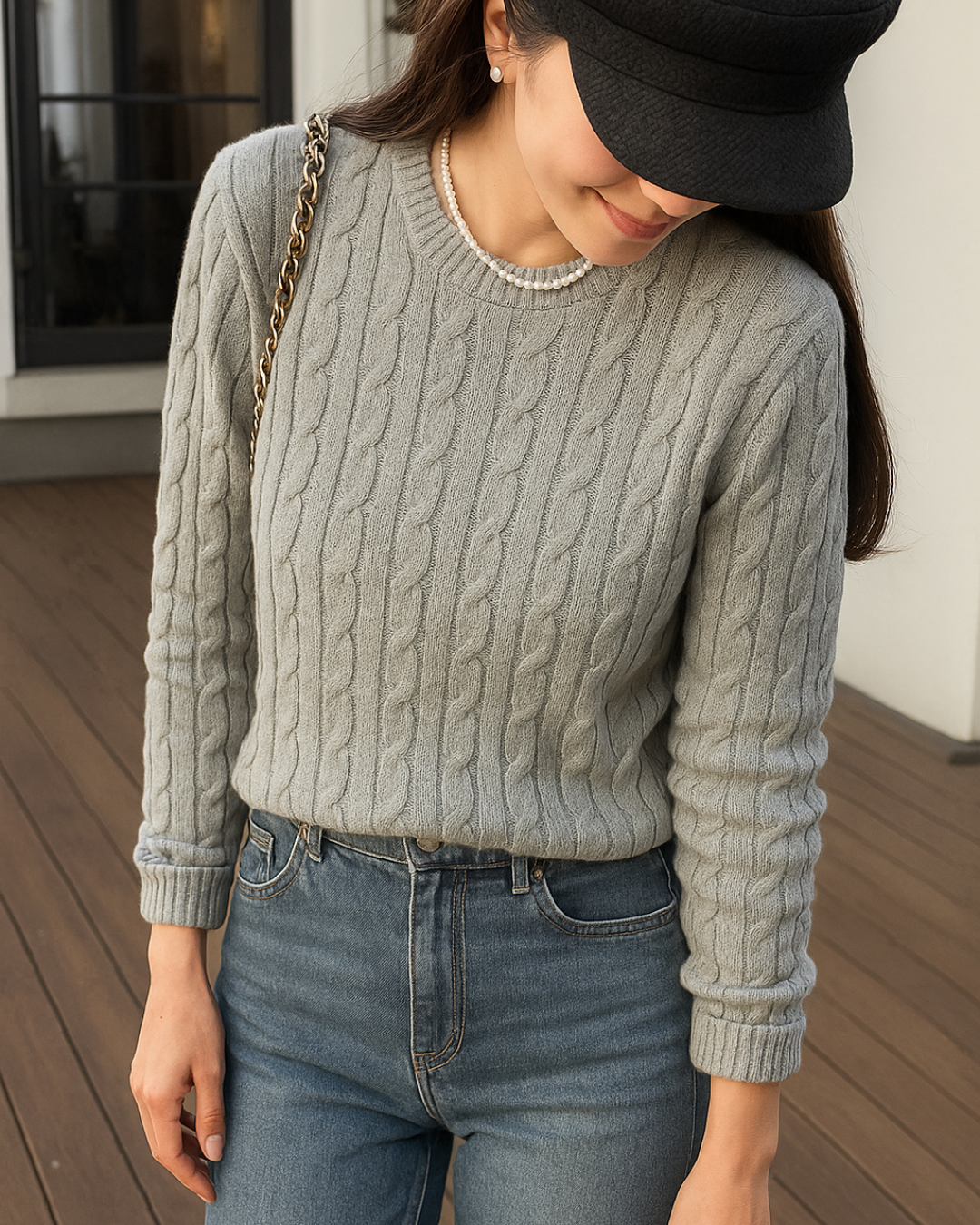 Moteriškas pintas megztinis su vilna