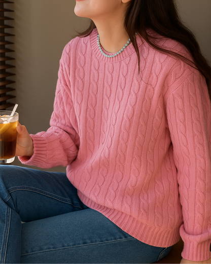 Moteriškas pintas megztinis su vilna