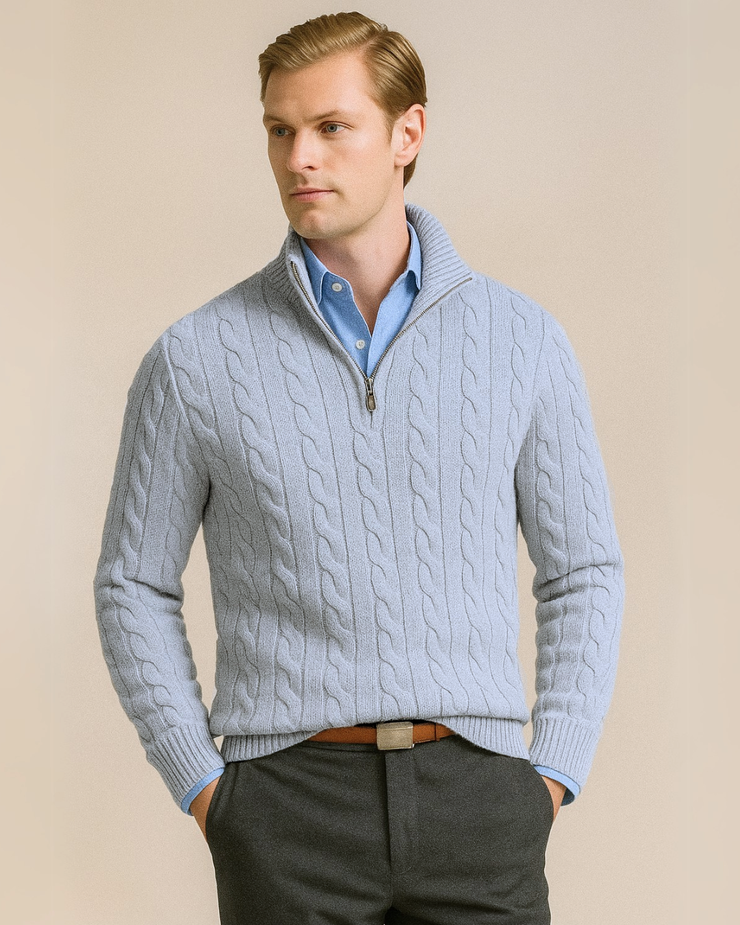 Vyriškas polo megztinis su užsegama apykakle