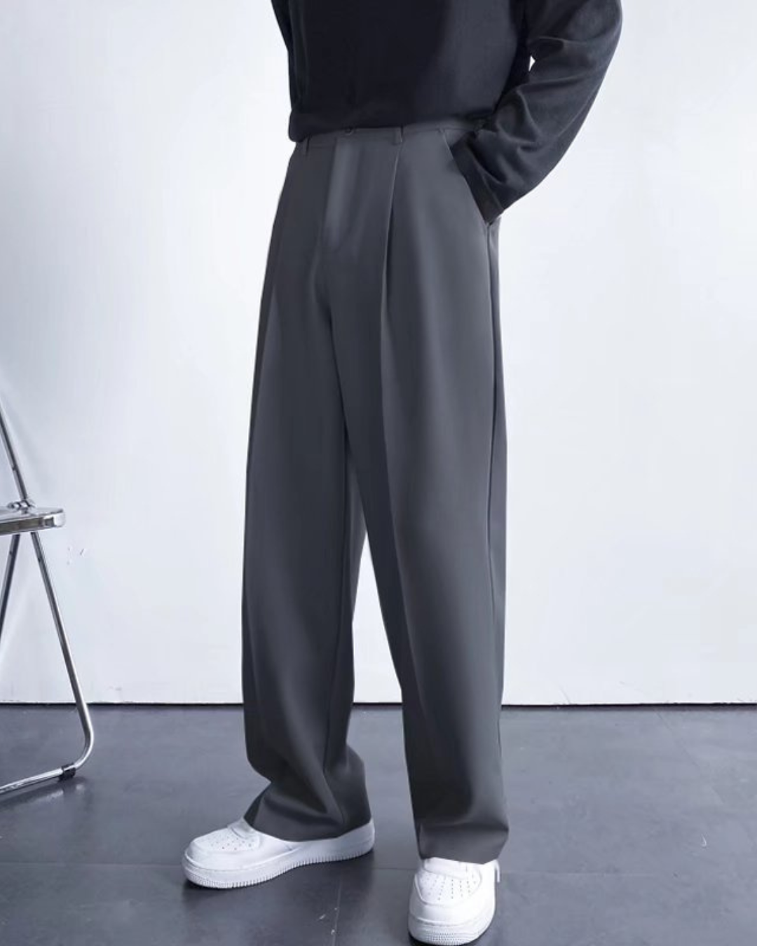 Vyriškos plačios tiesaus kirpimo laisvalaikio kelnės