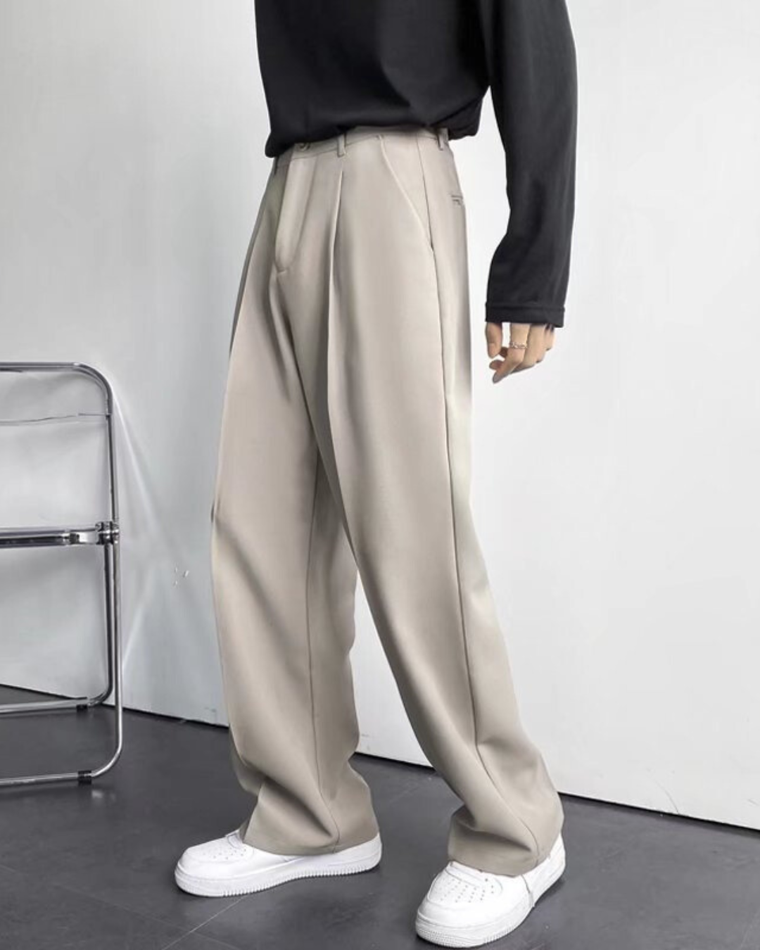 Vyriškos plačios tiesaus kirpimo laisvalaikio kelnės